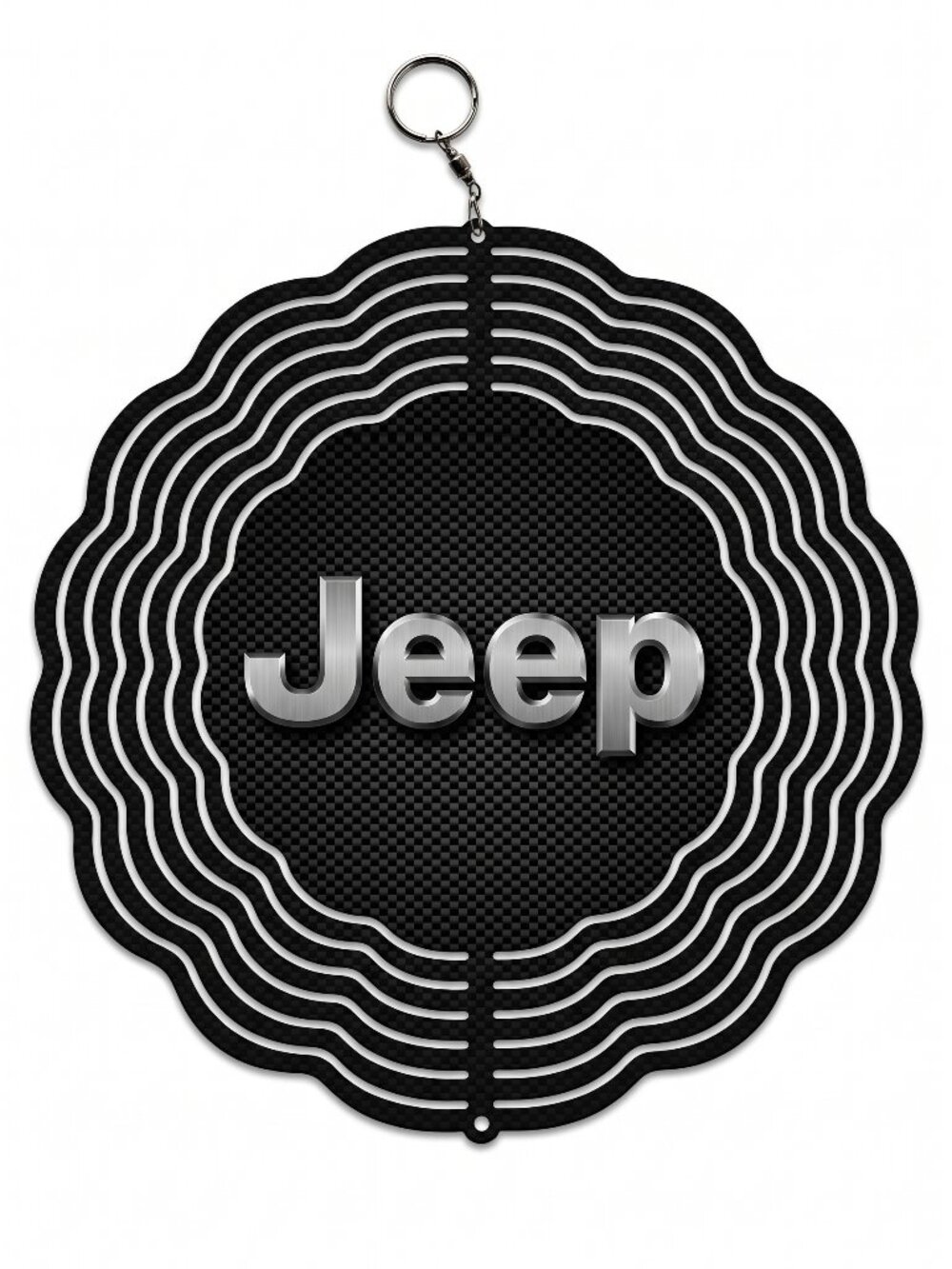 10" Jeep Logo Kinetic Wind Spinner - Black Carbon Metal Hanging Yard Decor